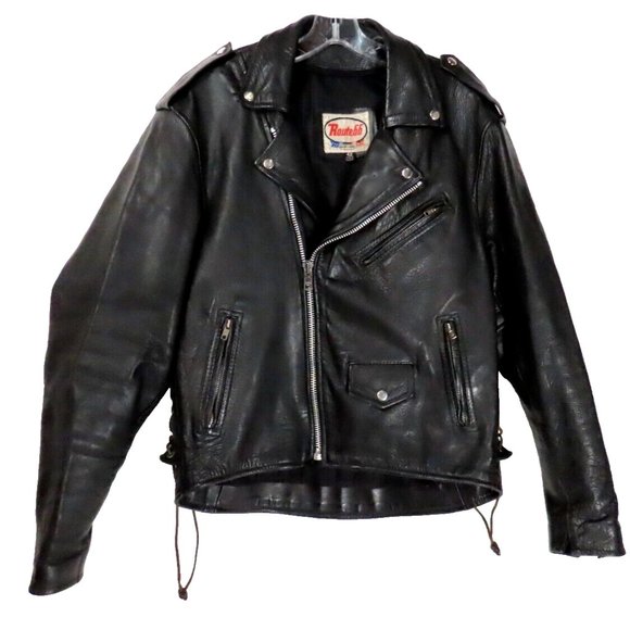 Vtg 80's Route 66 Heavy Custom Leather Biker Motorcycle Jacket Men's Size 42